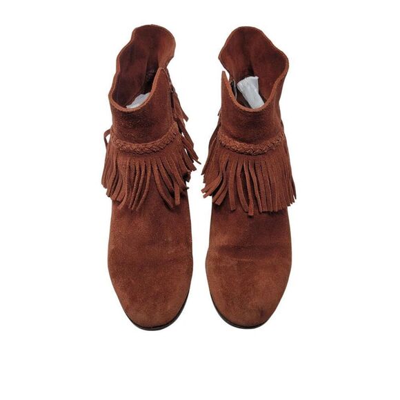 Gianni Bini Rust Brown Suede Fringe Western Ankle Booties 9 Leather Heeled Boot - Picture 4 of 13